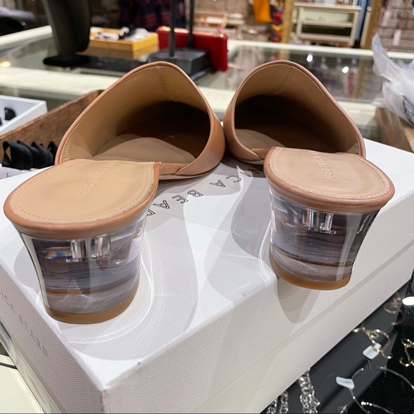 NWT Veronica Beard Ricky Nude Leather Mule with Translucent Lucite Wedge Heel - Picture 12 of 12